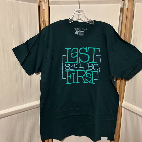 WALK IN LOVE Sz XL Green LAST SHALL BE FIRST T-Shirt NEW - Picture 1 of 6